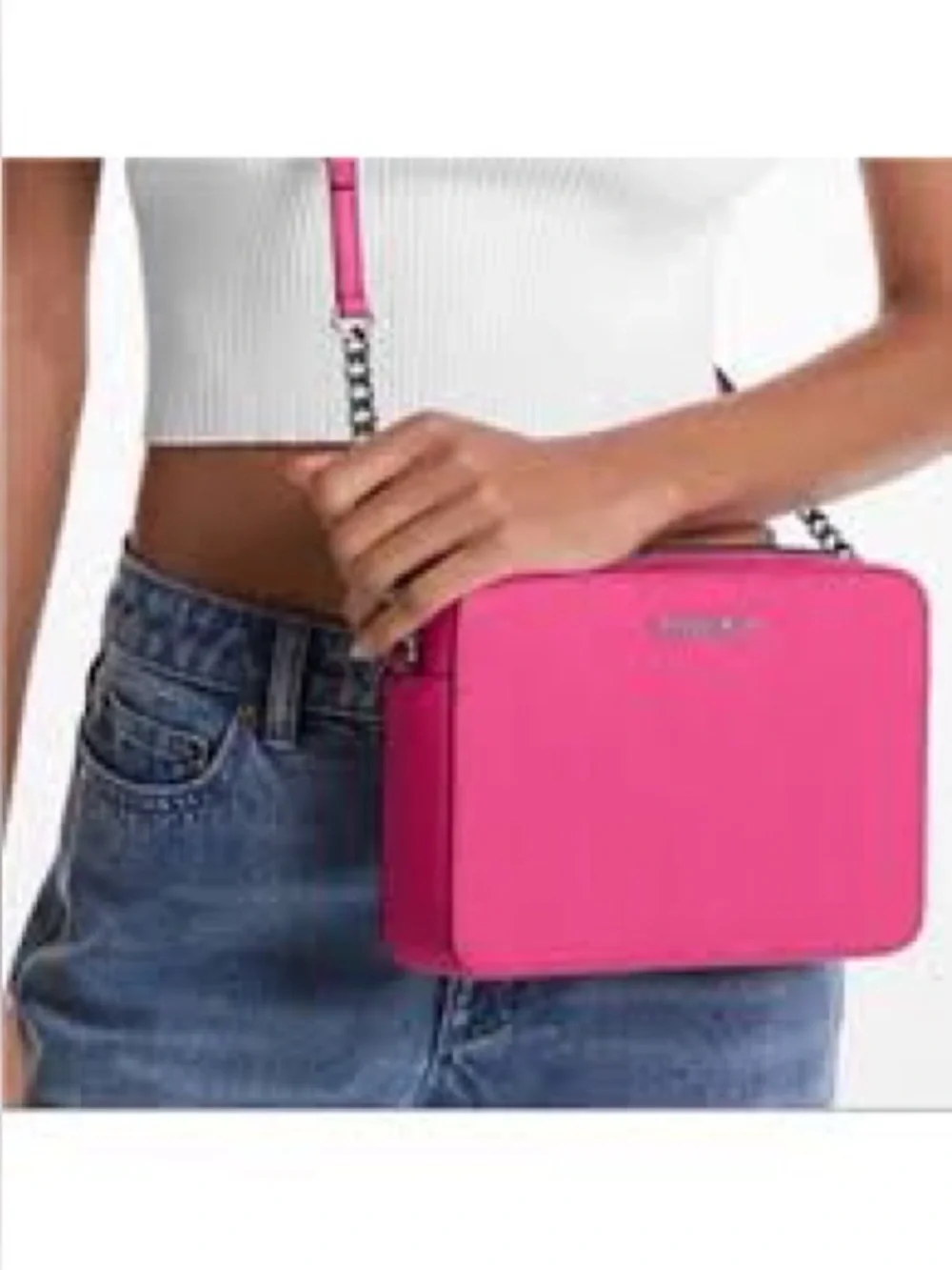 Michael Kors Pink dragonfruit Saffiano Leather Crossbody Bag Purse Jet Set